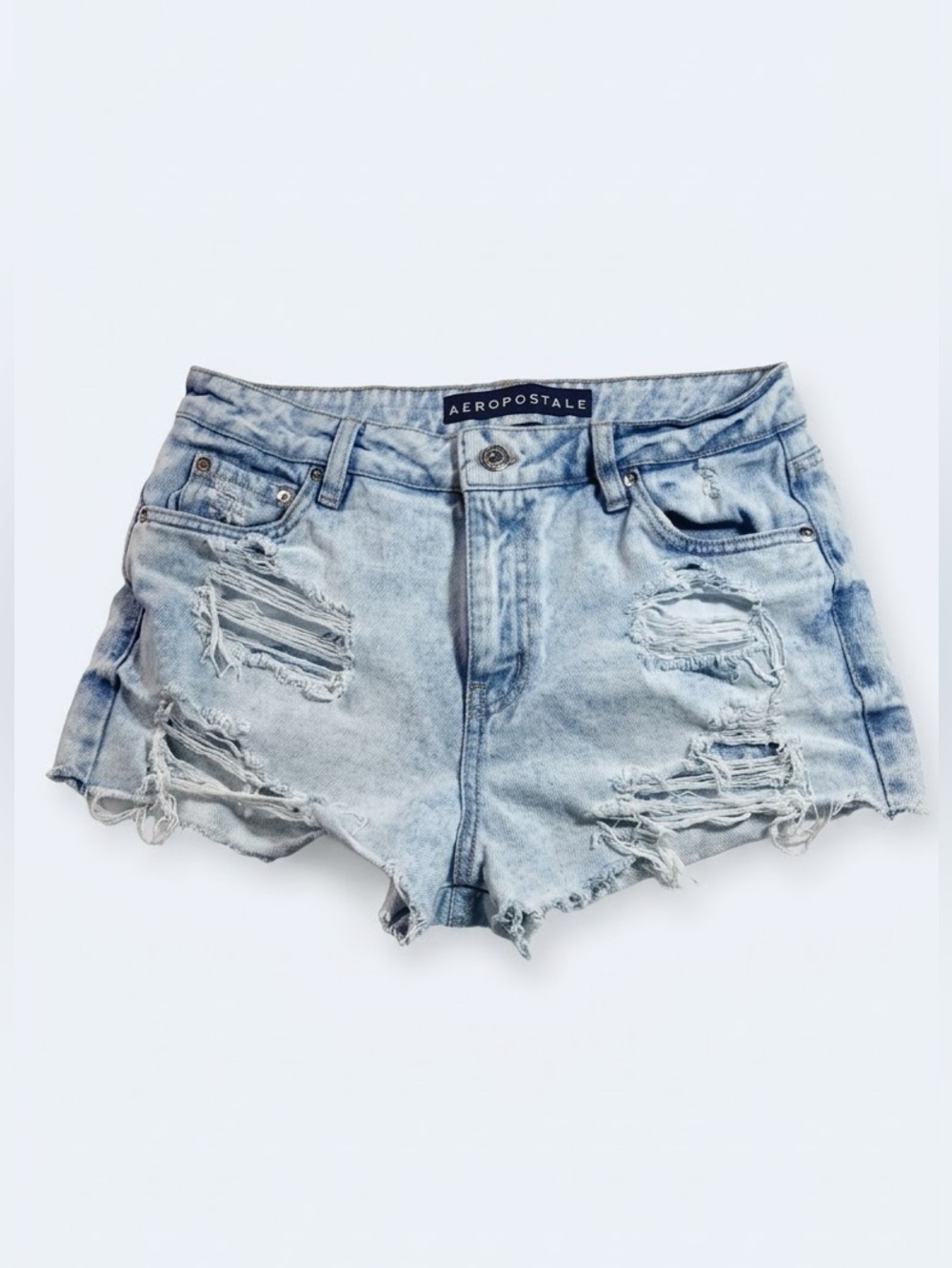 Aeropostale High Rise Distressed Denim Shorty Shorts Light Bleach Wash Women’s 8